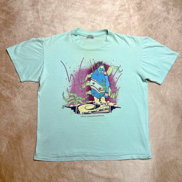 Vintage 90s David Dawangyumptewa Star Girl Fine Art Print T-Shirt Native Boho - Picture 11 of 11
